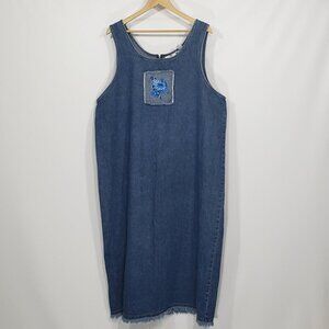Vintage Sunshine Apparel  Sleeveless Denim Dress Embroidered Floral Applique 3X